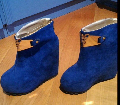 Stivaletti blu zeppa - stivaletti,